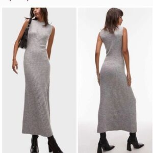 Topshop Light Gray Ribbed Maxi Dress